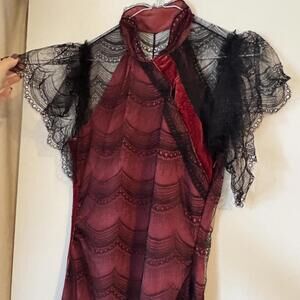 Asian style black lace & magenta pink dress lacy sleeves size S cocktail dresses